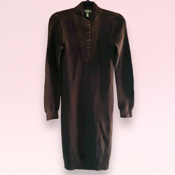 Ralph Lauren Purple Label Dresses & Skirts - LRL Ralph Lauren Waffle Knit Henley Sweater Dress Chocolate Brown Elbow Patch S